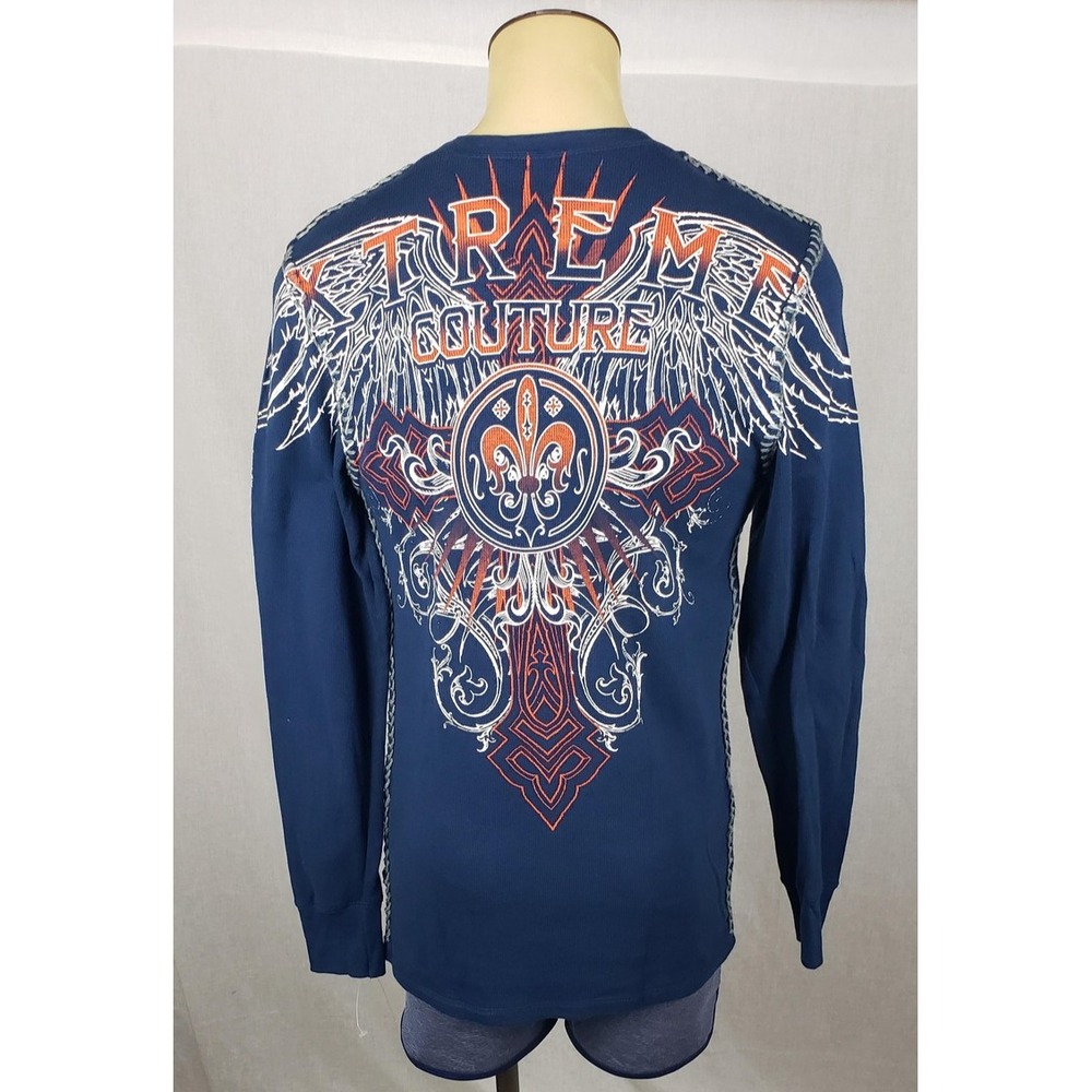 Xtreme Couture Shirt‎ Mens Large Long Sleeve Thermal Cross Wings Graphic Y2K